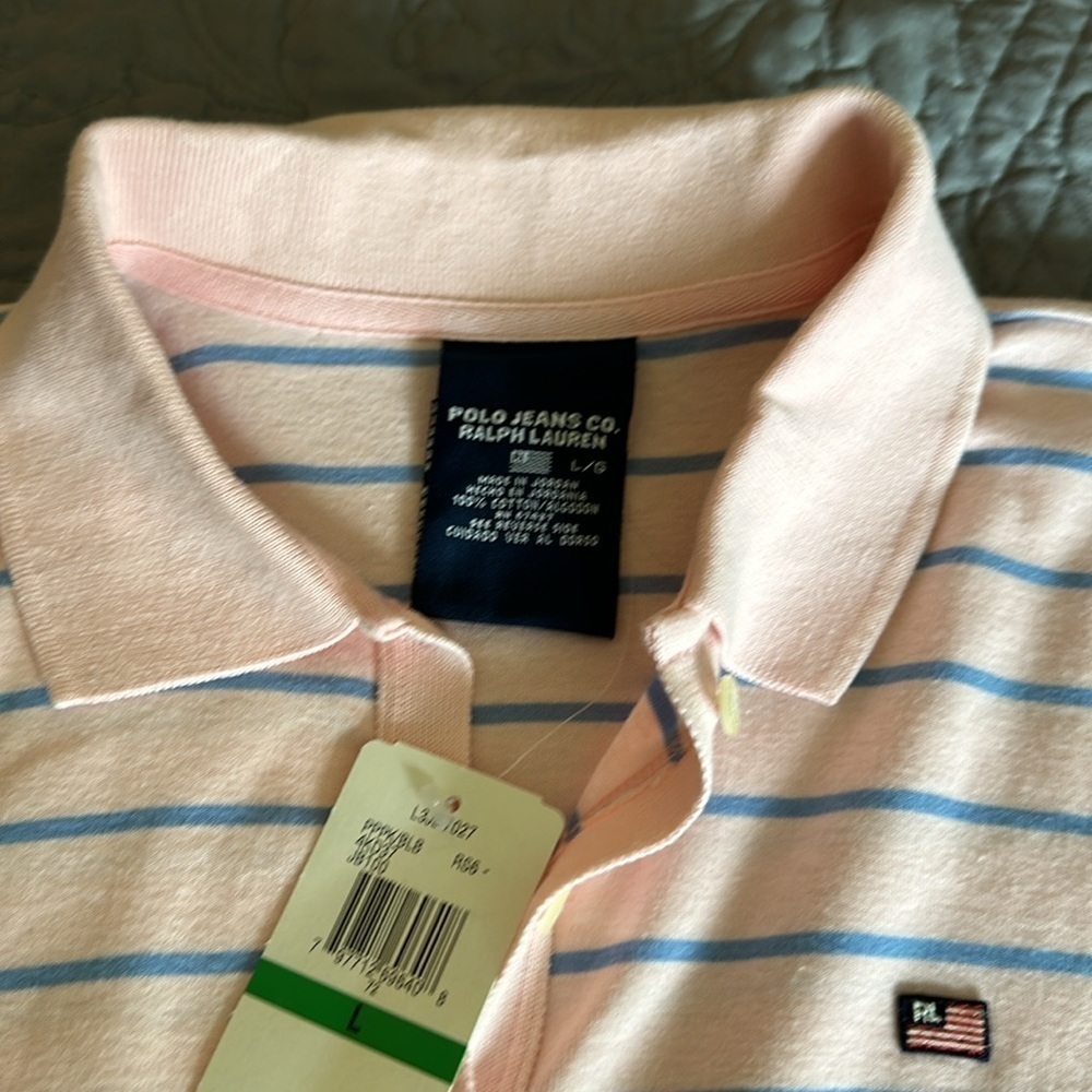 Polo Girls top pink and blue stripe long sleeve soft Pima cotton Large New! - Picture 3 of 5
